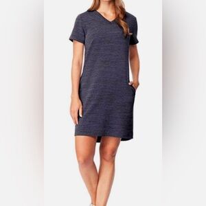 32 Degrees Cool Knit Short Sleeve V-Neck Heather Blue Dress Pockets Sz Small